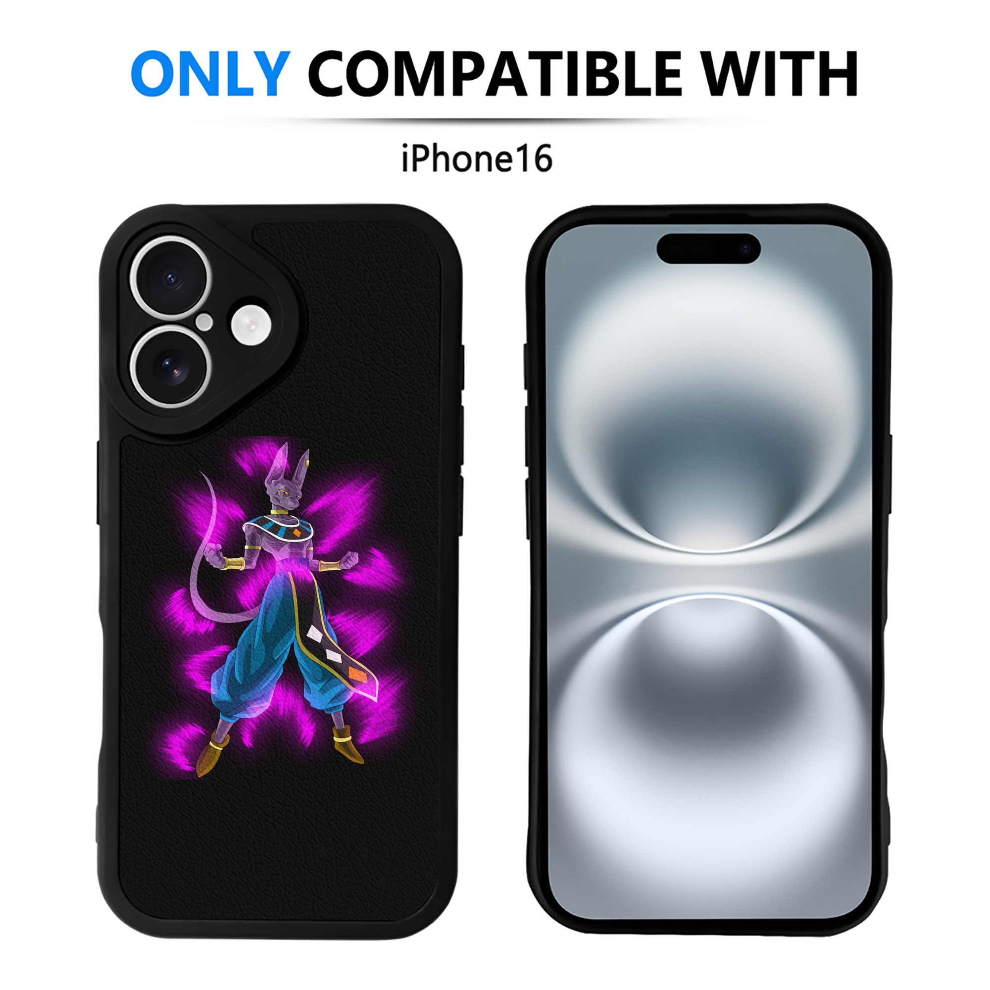 （画像用） ドラゴンボール ビルス 破壊神ビルス DRAGON BALL Beerus Birusu 【iPhone 16シリーズ対応】シリコンスマホケース（レザー調） 材質：シリコン